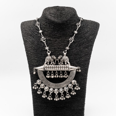 Colier etnic 2 elefanti semicerc Argint