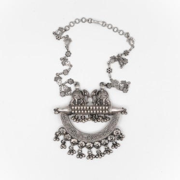 Colier etnic 2 elefanti semicerc Argint