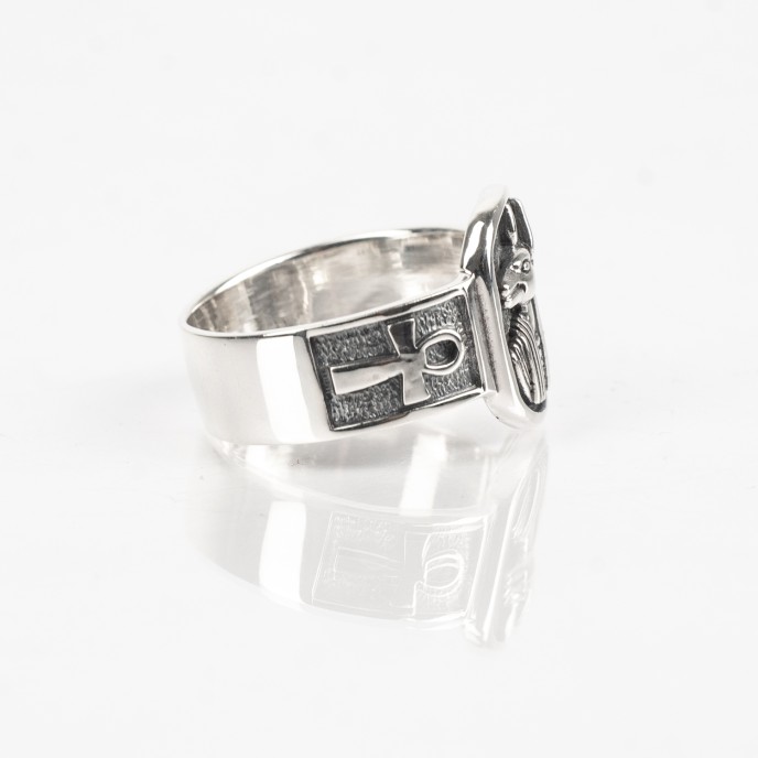 Inel zeu Anubis cruce ankh Argint