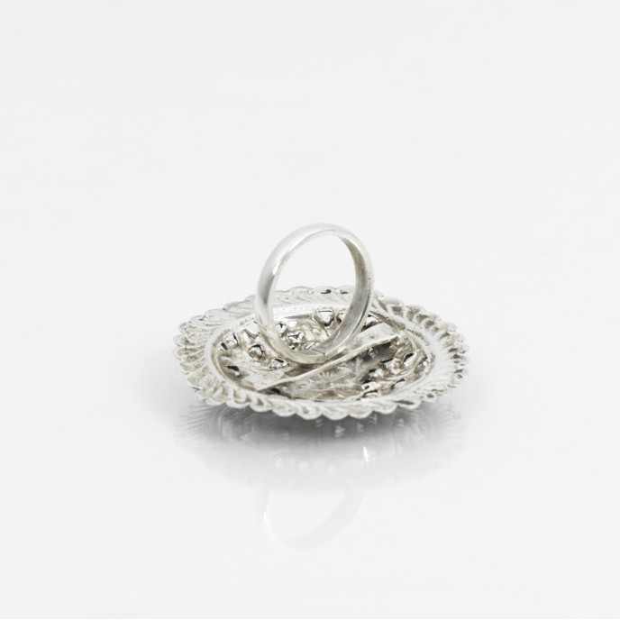 Inel rotund broderie floare Argint