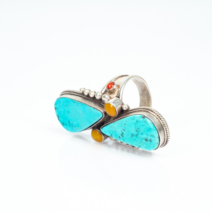 Inel Nepal doua picaturi turcoaza Argint