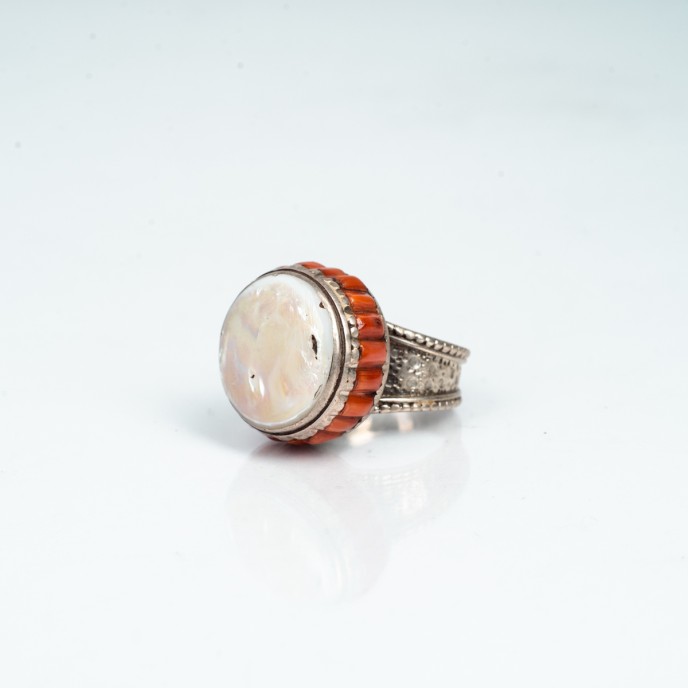 Inel Nepal rotund sidef-corale Argint