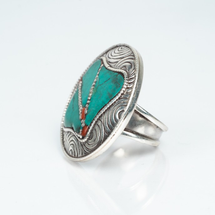 Inel Nepal rotund turcoaza nr.17 Argint