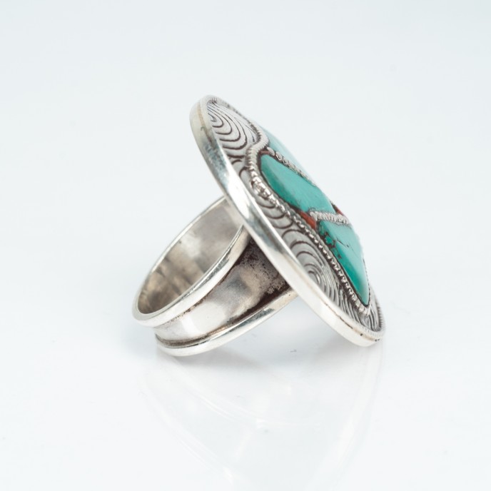 Inel Nepal rotund turcoaza nr.17 Argint