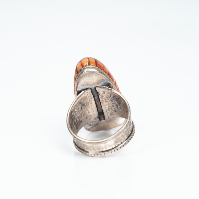 Inel Nepal triunghiular turcoaz verde Argint