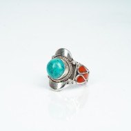 Inel Nepal rotund turcoaz picaturi-corale Argint