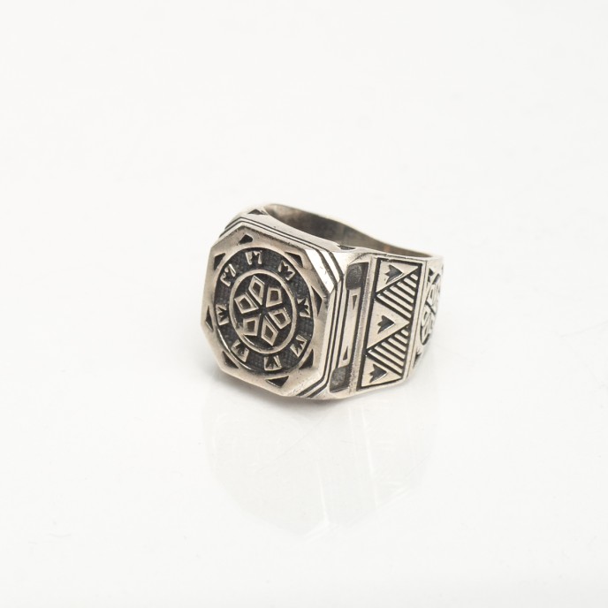 Inel octogonal rozeta romburi Argint