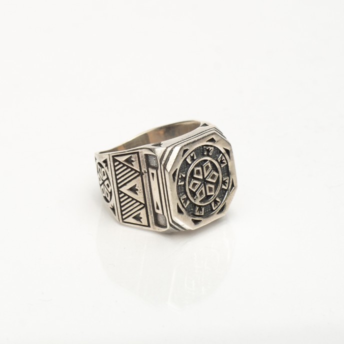 Inel octogonal rozeta romburi Argint