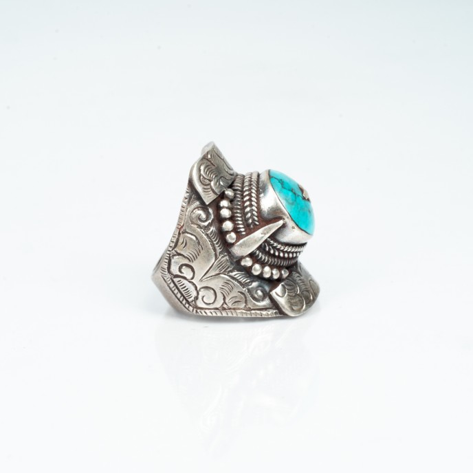 Inel Nepal lung turcoaz bleu Argint