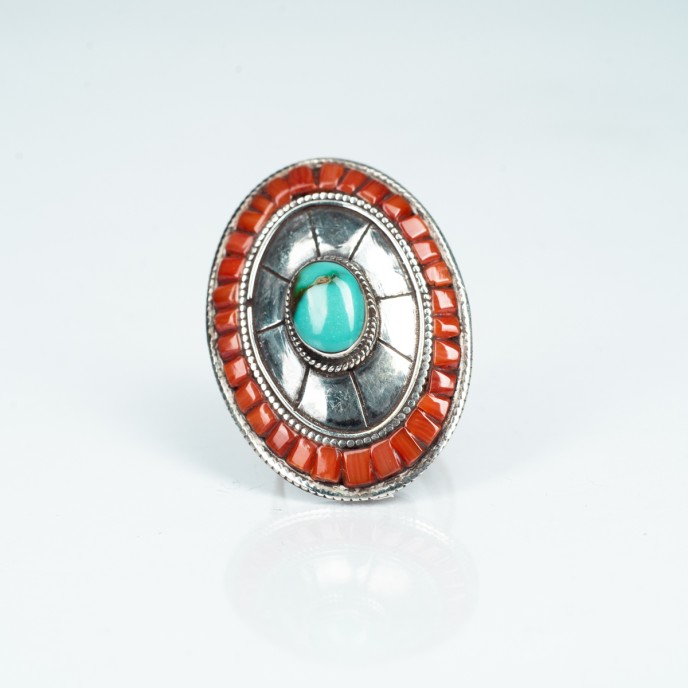 Inel Nepal oval turcoaz.verde nr.1 Argint