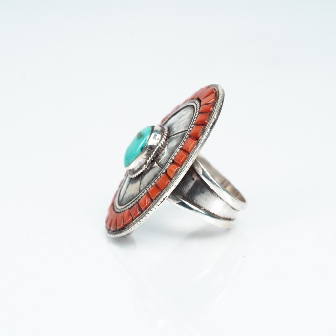 Inel Nepal oval turcoaz.verde nr.1 Argint