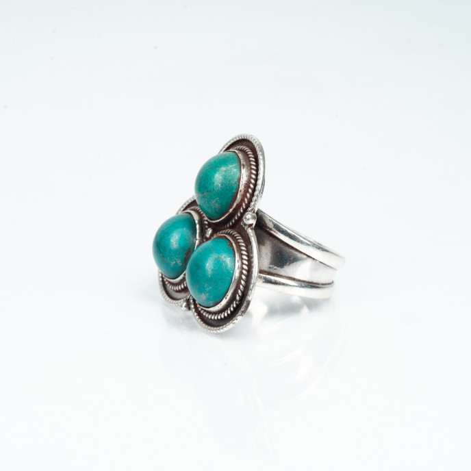 Inel Nepal trio turcoaze verzi Argint