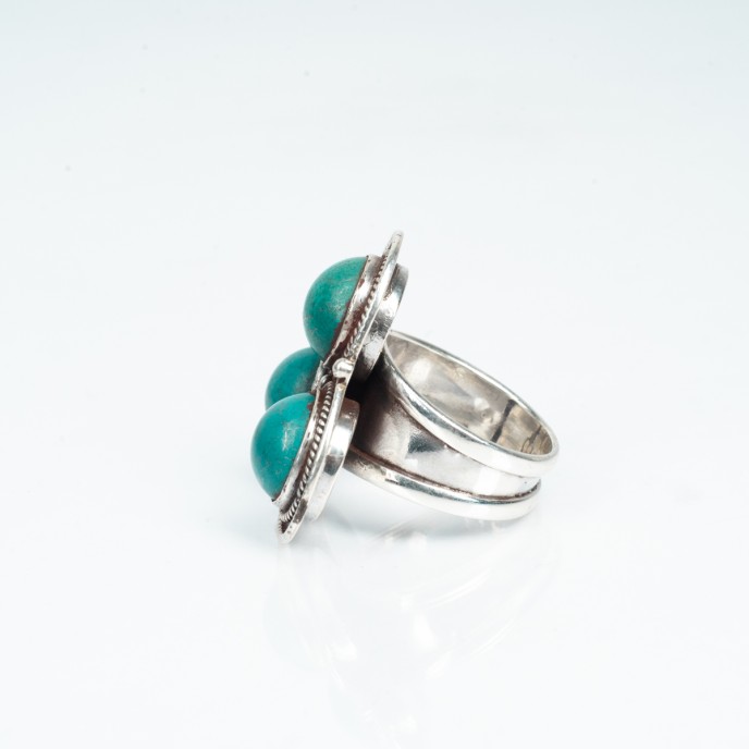 Inel Nepal trio turcoaze verzi Argint