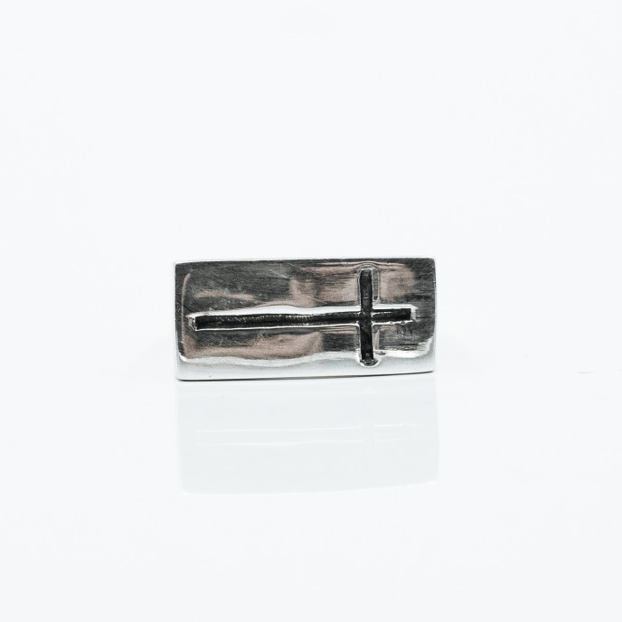 Inel simplu dreptunghiular 9mm cruce Argint