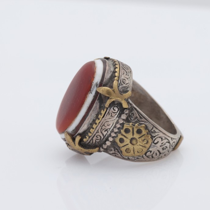 Inel Afghan carneol oval hexagoane Argint