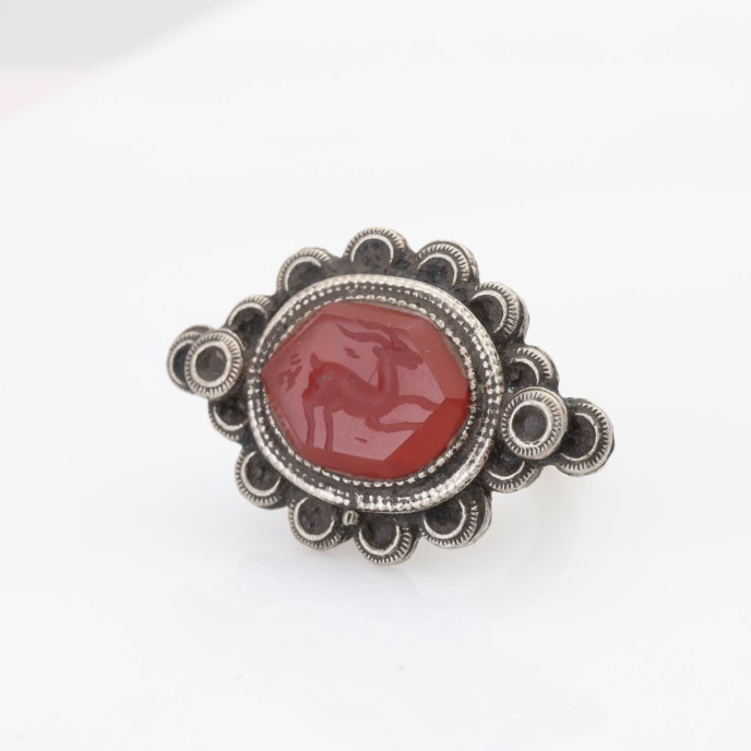 Inel Afghan piatra carneol cercuri Argint