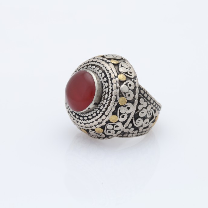 Inel Afghan rotund carneol inimi Argint