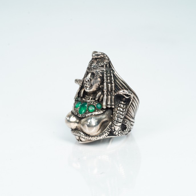 Inel simbol Medusa agat verde Argint