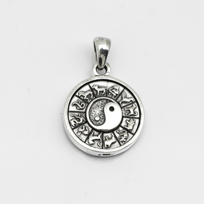Pandantiv rotativ yin yang zodiac Argint