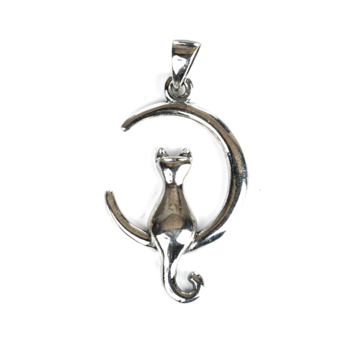 Pandantiv pisica pe semiluna Argint