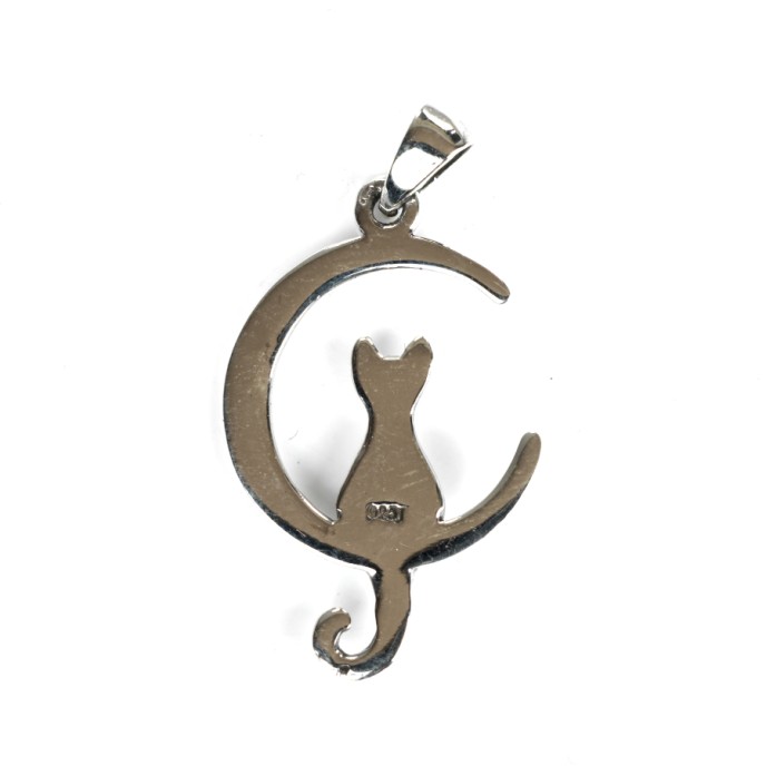 Pandantiv pisica pe semiluna Argint