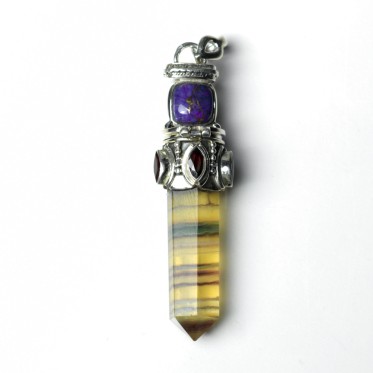 Pandantiv bagheta cuarz fluorit.granate nr.2 Argint