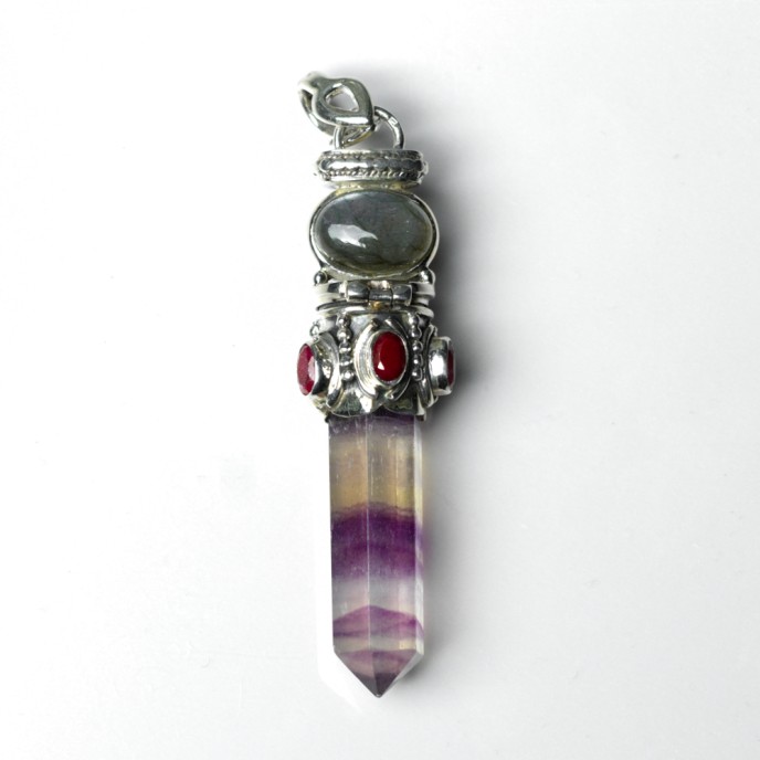 Pandantiv bagheta cuarz fluorit nr.27 Argint