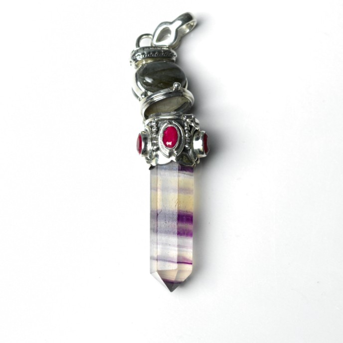 Pandantiv bagheta cuarz fluorit nr.27 Argint