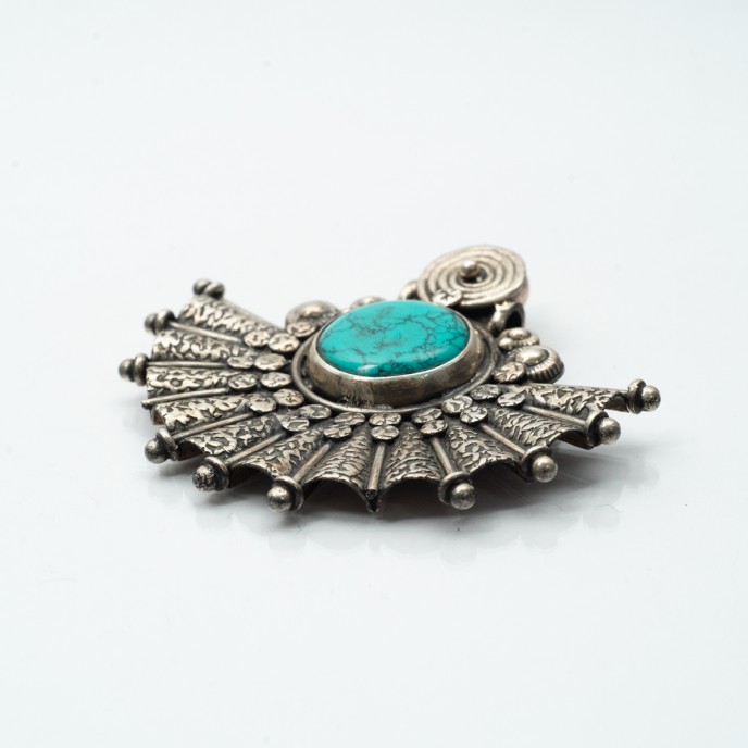 Pandantiv tip evantai turcoaz bleu Argint