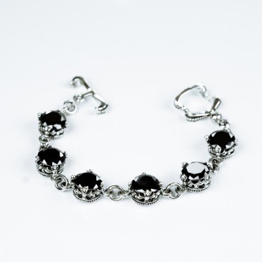 Bratara flexibila coroane zirconii negre Argint