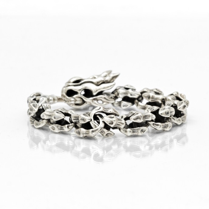 Bratara flexibila schelet dragon Argint