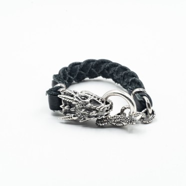 Bratara piele cap de dragon XL Argint