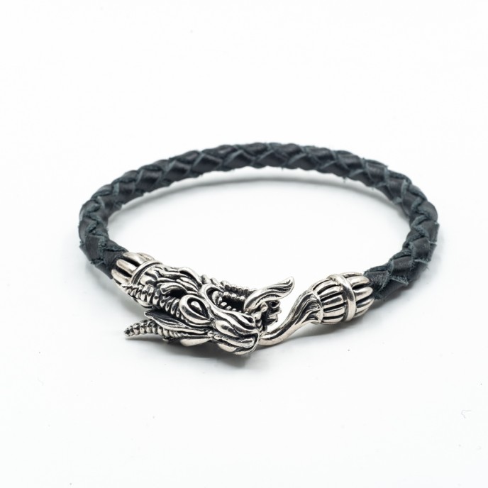 Bratara piele cap de dragon S Argint