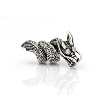 Inel dragon incolacit ochii transparenti Argint