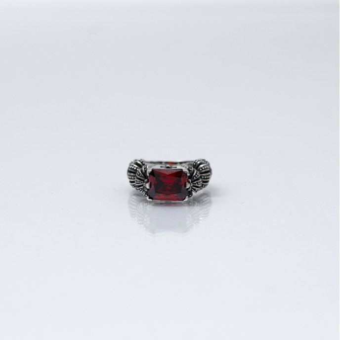 Inel coroane zirconiu rosu cruce Argint