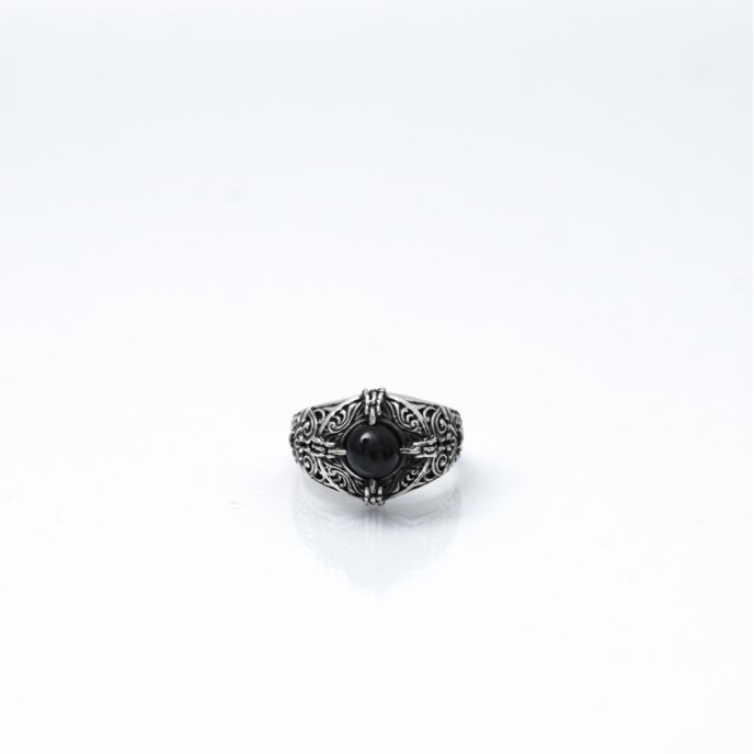 Inel rotund gotic gheare diopsid Argint