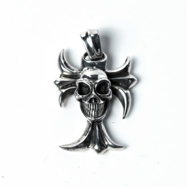 Pandantiv cruce gotica craniu Argint