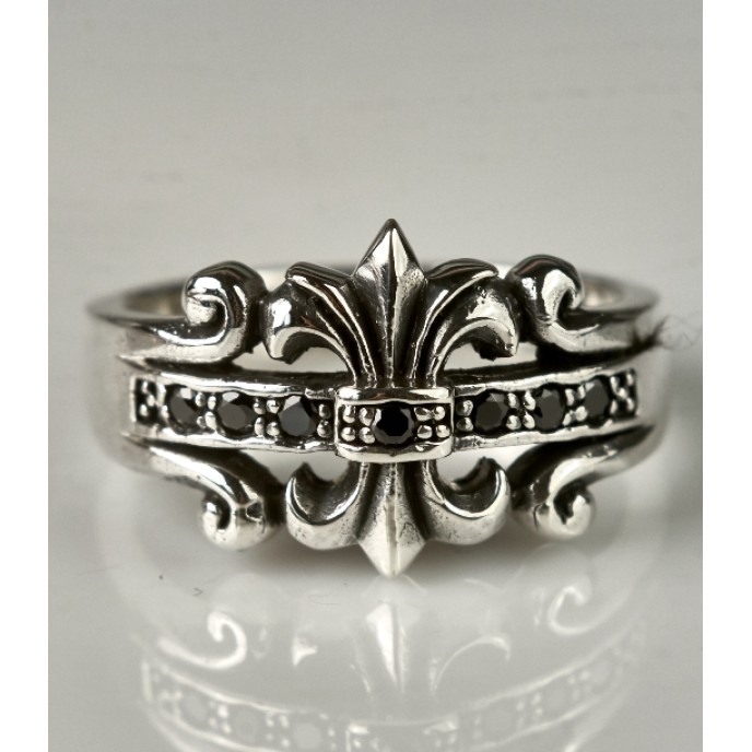 Inel gotic Fleur de Lys black mst Argint