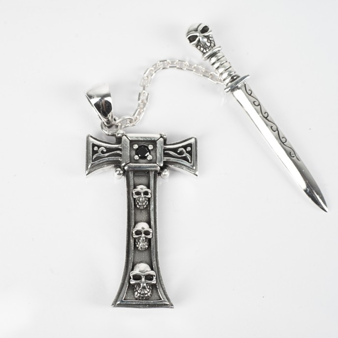 Pandantiv cruce gotica sabie Argint