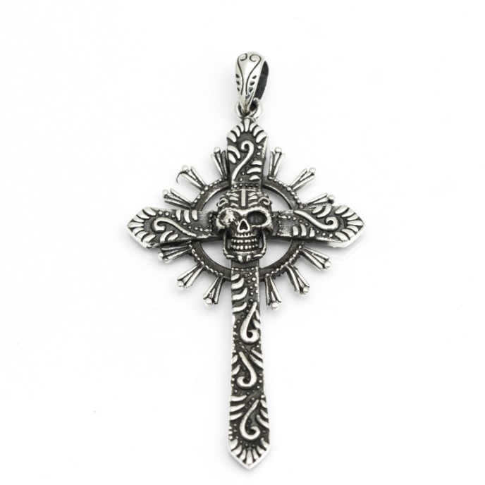 Pandantiv cruce solara craniu Argint