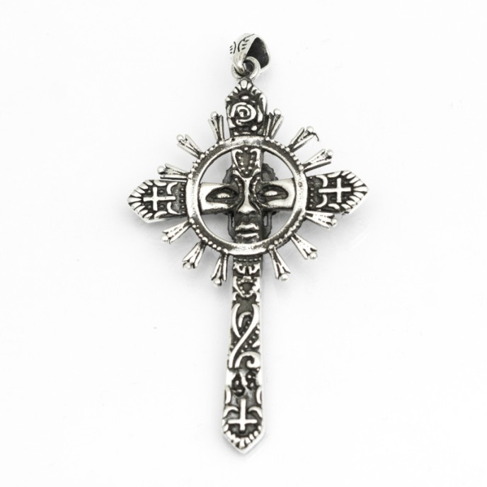 Pandantiv cruce solara craniu Argint