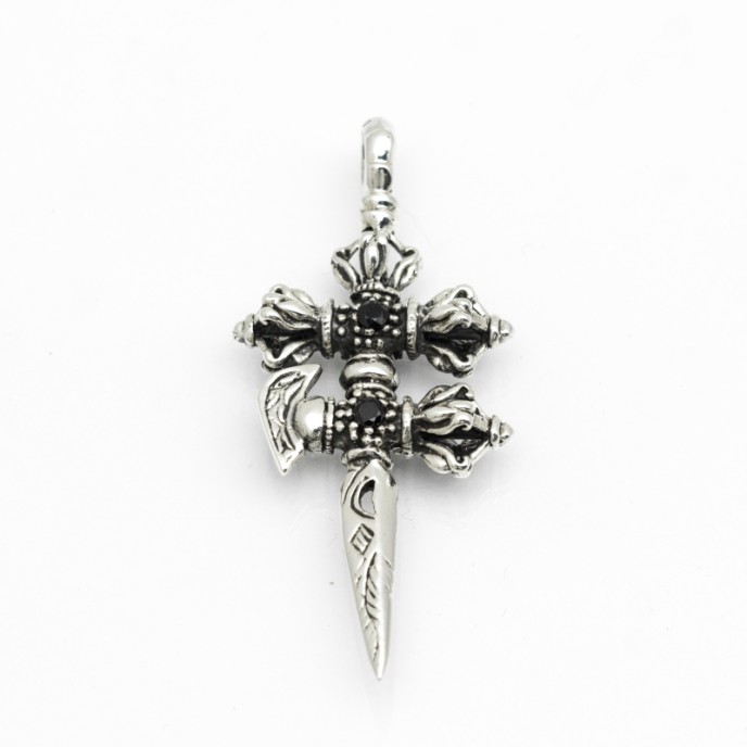 Pandantiv dublu vajra dorje negru Argint