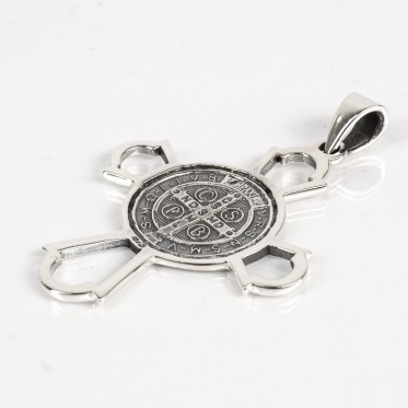 Pandantiv cruce medalie Sfantul Benedict Argint