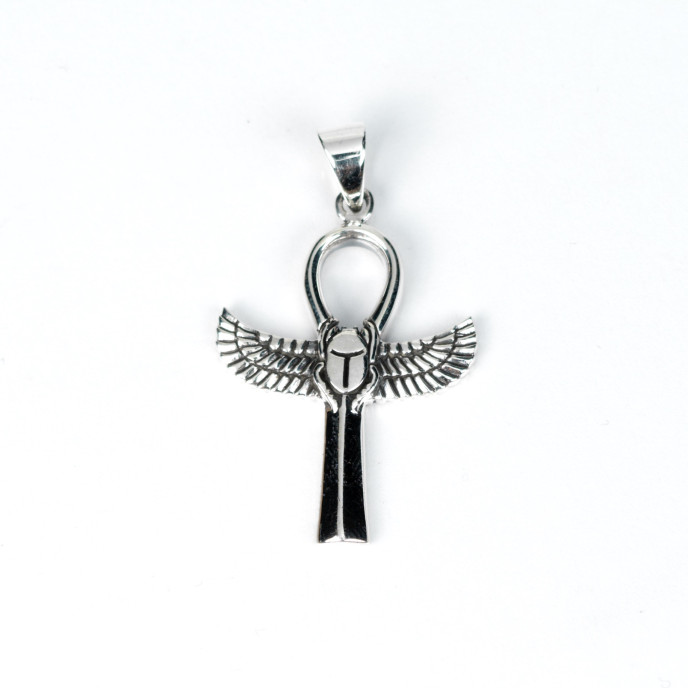 Pandantiv cruce ankh scarabeu inaripat Argint