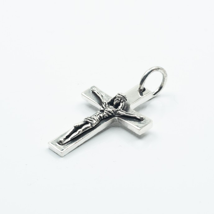 Pandantiv cruce simpla Isus Argint