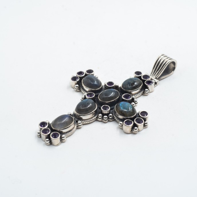 Pandantiv cruce pietre semipretioase nr9 Argint