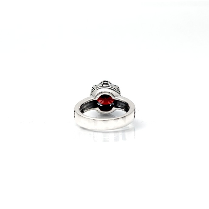 Inel coroana broderie gotica rosu Argint