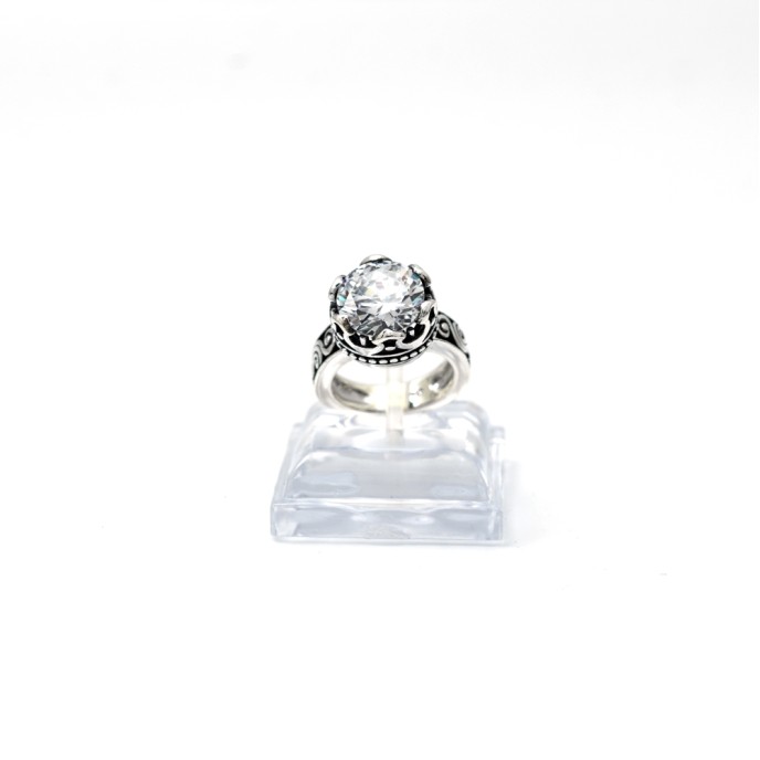 Inel coroana broderie gotica transparent Argint