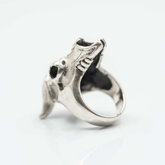 Inel craniu de capra Argint