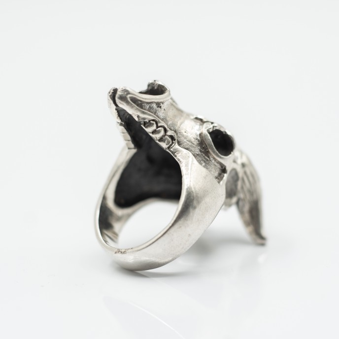 Inel craniu de capra Argint